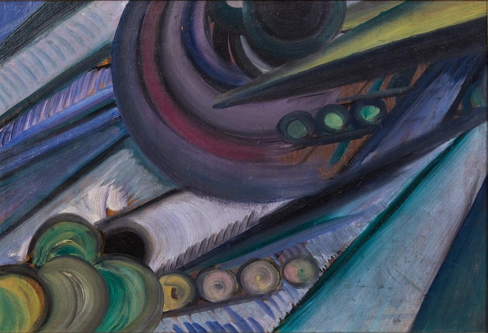 Сирак Скитник, „Композиция ІІ“, ок. 1932, 34 х 49 см, м. б., картон, Художествена галерия „Димитър Добрович“, Сливен