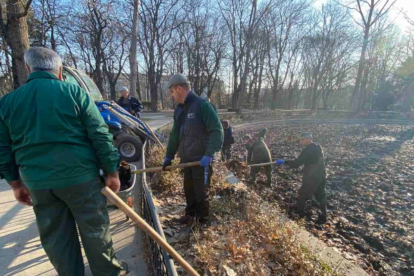 Работници на ОП „Паркове и градини“ почистват Езерото с лилиите в 