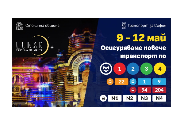 От 9 до 12 май в София ще се проведе фестивала на светлините ЛУНАР