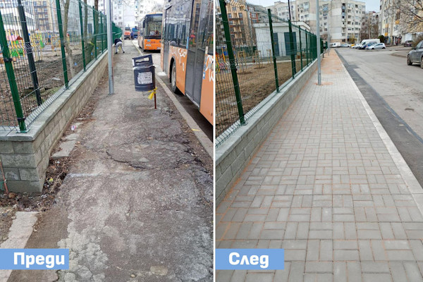 Столичната община е обновила над 7300 кв. м тротоари от началото на годината