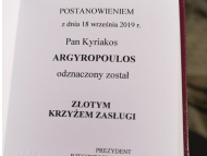 Кирякос Аргиропулос бе награден от президента на Полша със „Златен кръст” за заслуги в областта на културата